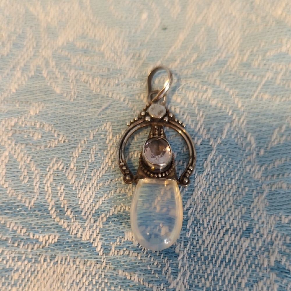 Sterling Silver Opalite And Amethyst Pendant